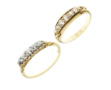 Victorian 18ct gold ring set five old cut diamonds, size K½, and a similar 18ct gold ring, size Q, 6.4g gross approx