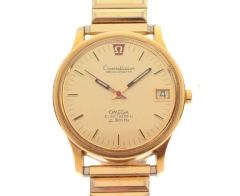 Omega - Gentleman's Constellation Chronometer Electronic 300 Hz, gilt dial with baton hour markers, centre seconds, date at 3