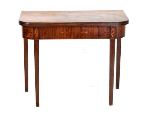 George III inlaid fold over card table, 91cm x 45cm (closed) x 75cm high 