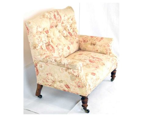 Small sofa/ large seat having button-back floral upholstery, 72cm (seats widest point) x 83cm high 