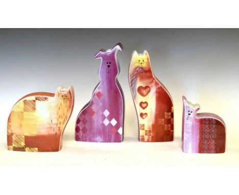 Four Royal Worcester Flat Mates ceramic cats and dogs, Hector, Oscar, Sadie and Topsy, 27cm and smaller