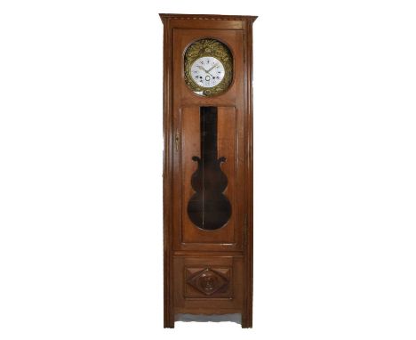 19th Century French provincial oak-cased Comtoise longcase clock, the 9-inch white-enamelled convex cellular Roman dial signe