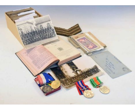 Various First and Second World War items, with annotated list, to include: WWI pair to James Spencer Mayes, RAMC [grandfather