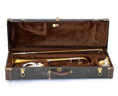 American brass and white metal mounted trombone by Bach, model 36 'Stradivarius', cased