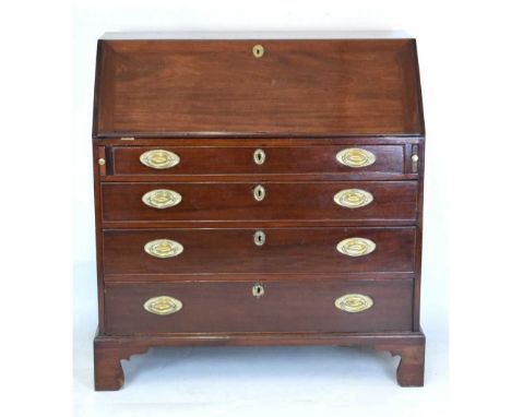 Late 18th Century mahogany full front bureau with latter fitted interior on bracket feet, 102cm x 49cm x 109cm