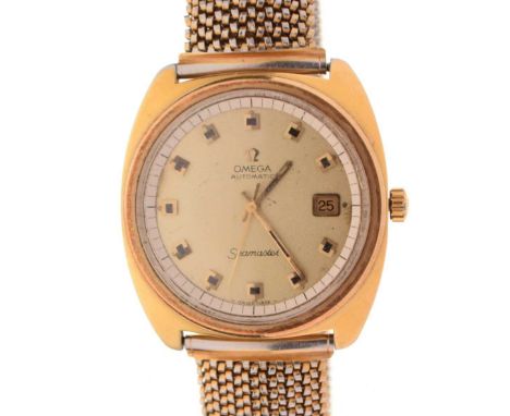 Omega - Gentleman's gold-plated Seamaster wristwatch, 1970s, champagne dial with black square hour markers, partially filled 