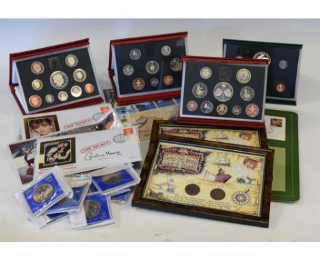 Three Royal Mint deluxe proof year sets, 2994, 1997 &amp; 1998, together with a quantity of presentation coins, numismatic co