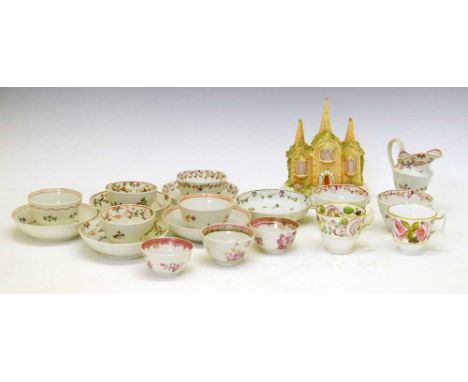 Assorted 18th Century and later ceramics to include New Hall teabowls, Staffordshire night light, etc., 17cm high and smaller