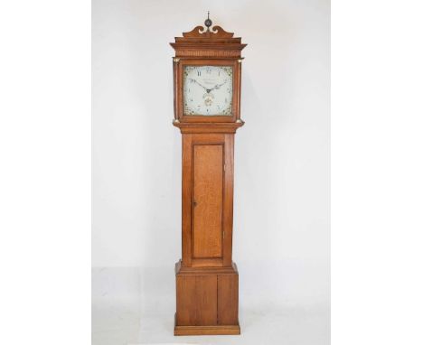 Early 19th Century oak-cased 30-hour painted dial longcase clock, signed 'Math'w Norman, Sherborne', 12-inch square Arabic di