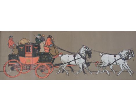 After Cecil Aldin,
pair of colour lithograph coaching prints,
Glasgow & London Royal Mail and Liverpool - London coach,
Lawre