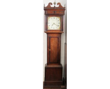 A George III oak and mahogany thirty hour longcase clock, the 31cm dial with Roman numerals, date aperture and signed William