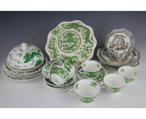 A Coalport green dragon pattern part tea service, with a selection of Indian tree pattern tea wares 