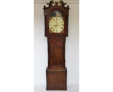 An early 19th century oak and mahogany eight day Shropshire longcase clock, the painted 36cm dial with Roman numerals, subsid