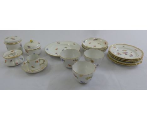 A quantity of Meissen porcelain to include plates, cups, saucers, sugar bowl and a covered dish  (17)
