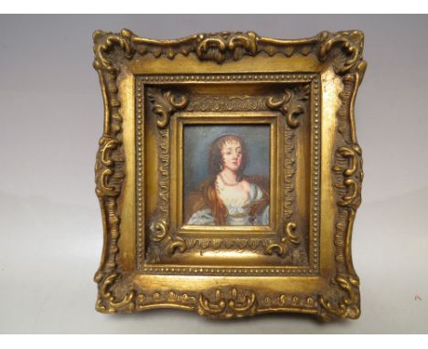 (XIX-XX). A half length portrait miniature study of an elegant young lady with pearl necklace, unsinged, oil on board, framed
