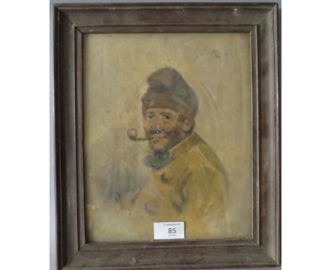 JOHN ????. A half length portrait study of a fisherman smoking a pipe, signed and dated 1909 verso, oil on canvas, framed and