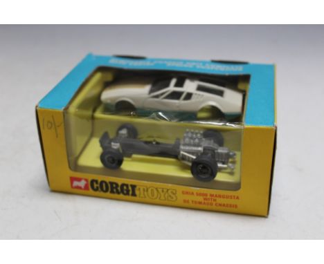 A BOXED CORGI TOYS GHIA 5000 MANGUSTA WITH DE TOMASO CHASSIS, W 14 cm