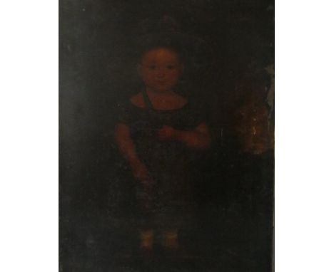 (XVIII-XIX). A portrait study of a young girl wearing a hat, oil on canvas, unframed,re-lined, 91 x 71 cm