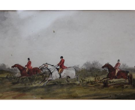PHILIP H RIDEOUT (1860-1920). Hunting scene with huntsmen on horseback, signed lower left, watercolour, framed and glazed, 13
