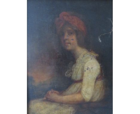 CIRCLE OF ROMNEY ROBINSON R.A. (XVIII-XIX). A portrait study of Mrs Robert F Smyth of County Down, Ireland, see plaque, unsig