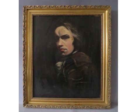 (XIX). A portrait study of a gentleman with long hair, unsigned, oil on canvas, framed, re-lined, 60 x 49 cm