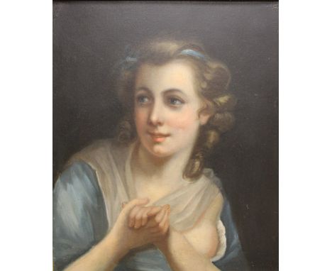 ENGLISH SCHOOL (XIX). A portrait of a young lady, pastel on canvas, gilt framed, 43 x 36 cm