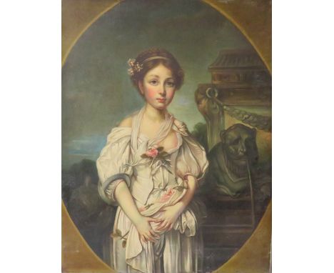 (XVIII-XIX). A portrait study of an elegant young lady in an ornamental garden settings, re-lined, 76 x 61 cm