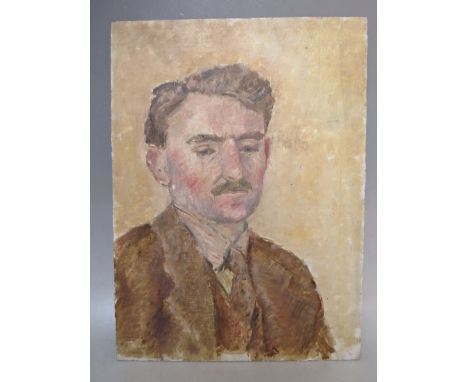 PATRICK GEORGE (b.1923). Impressionist portrait study of a young man, sign on Downs School label verso, oil on board, unframe