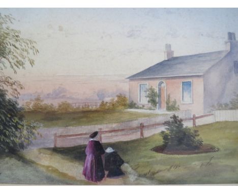 (XIX-XX). Two scenic paintings, one attributed to JAMES BURRELL SMITH, figures before a cottage 'Nr Brougham Bridge', unsigne