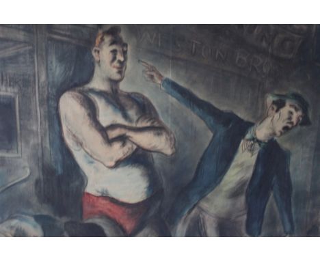 BARNETT FREEDMAN (1901-1958). Study of a fairground fighter, signed lower right, watercolour, unframed, together with four vi