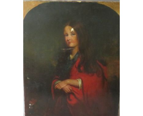 (XIX). A portrait study of a young girl, unsigned, oil on canvas, unframed, re-lined, 76 x 63 cm