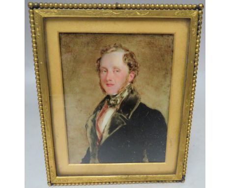 W. C. ROF?? (XIX). A portrait miniature on ivory of an elegant young gentleman, signed and dated 1834 verso, framed and glaze