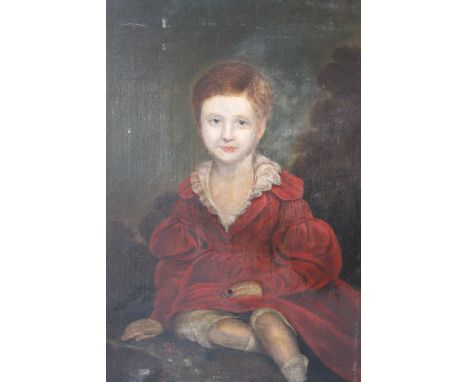 ENGLISH SCHOOL (XIX). Portrait of a seated young girl in red dress, oil on canvas, 91 x 74 cm