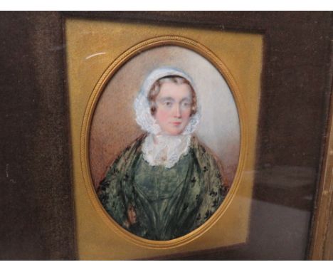 (XIX). An oval portrait miniature on ivory of Elizabeth Lewis on Hinton mon, see inscription verso, unsigned, framed and glaz