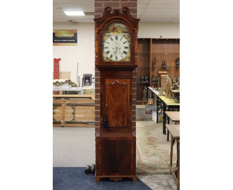 THOMAS BROWN - MANCHESTER - A 19TH CENTURY LONGCASE CLOCK WITH 8 DAY MOVEMENT, the painted face bearing makers name with subs