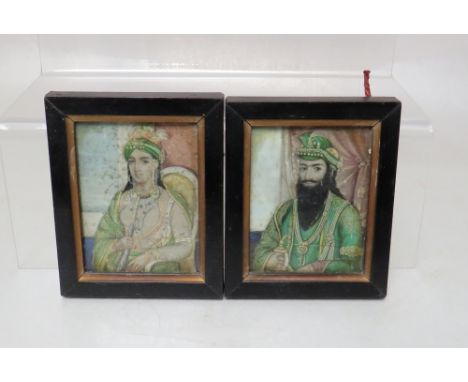 (XVIII-XIX). Indian school portrait miniatures on ivory of male and female figures, framed and glazed, 7.5 x 5.5 cm