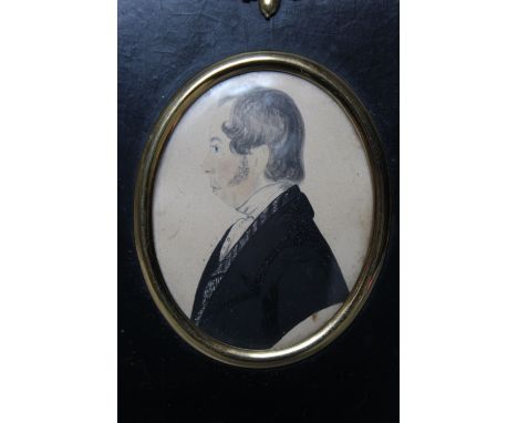 (XIX). An oval portrait miniature, study of a gentleman, unsigned, watercolour on paper, framed and glazed, frame with an aco
