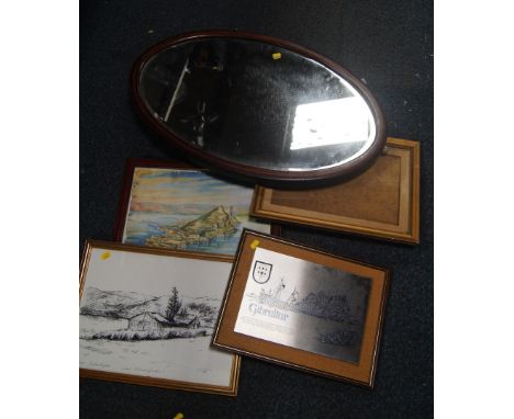 Pictures and prints, wall mirror, etc. including portrait of a tribal woman., Ireland print, etc. (a quantity)