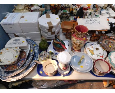 Various cabinet plates, boxed, blue and white transfer printed meat dishes, a Royal Worcester Evesham pattern tureen and cove