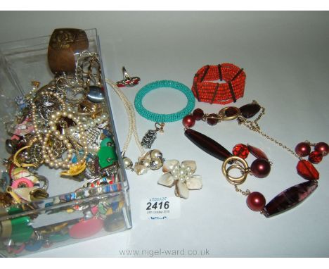 Miscellaneous Costume Jewellery including Beads, Earrings, Bracelets, Copper Bangle, etc