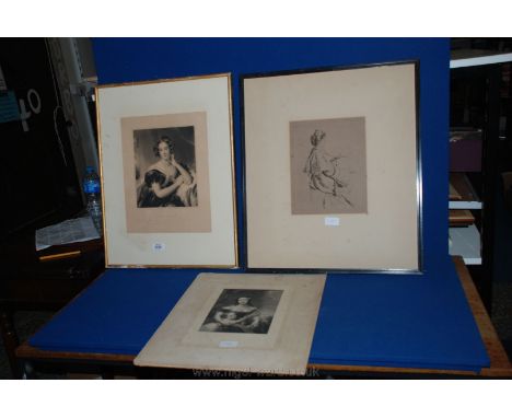 A Print of Mary MacDonald, an unframed Print of a lady with child plus another