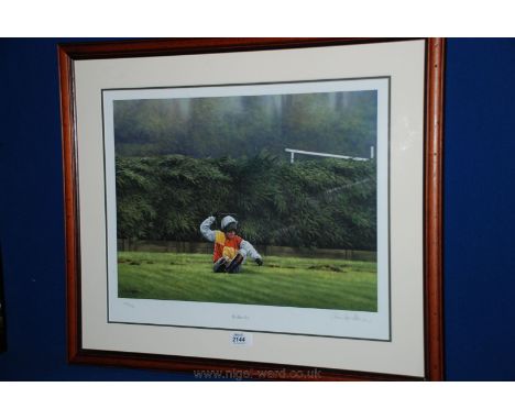 A framed limited edition Print ''Bollocks'' no. 124/195 depicting a jockey on the ground by Chris Howells