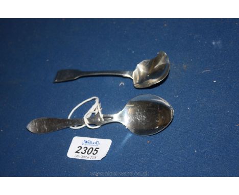 A patented Silver Preserve Spoon, Sheffield 1909/1910 makers R & B, Roberts and Belk and a Silver sugar Spoon, London 1828/18
