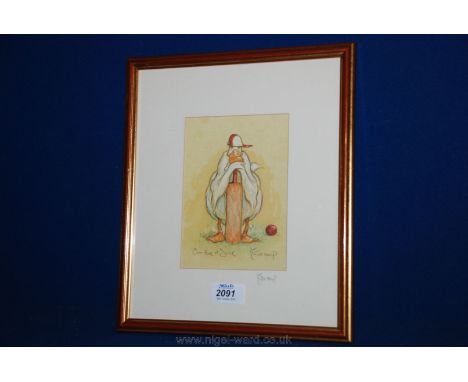 A Cricket Print ''Out for a Duck'' Signed M. Kemp