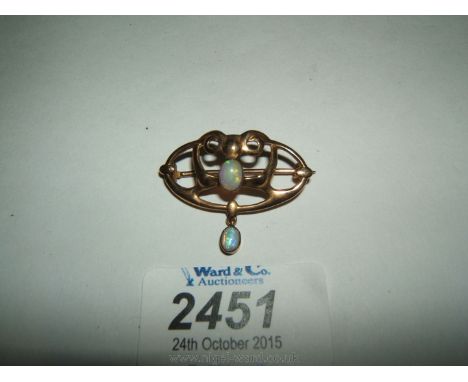 A pretty unmarked gold art nouveau Opal set Brooch