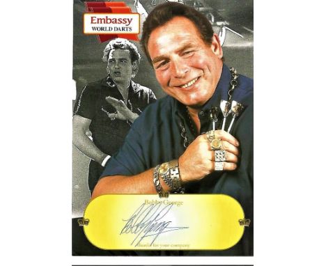 Darts Bobby George 8x6 signed colour Embassy promo card. Robert Francis Bobby George (born 16 December 1945) is an English te