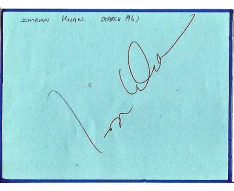 Cricket Imran Khan 6x4 signed album page. Imran Khan Niazi PP, HI (born 5 October 1952) is a Pakistani politician, former fir