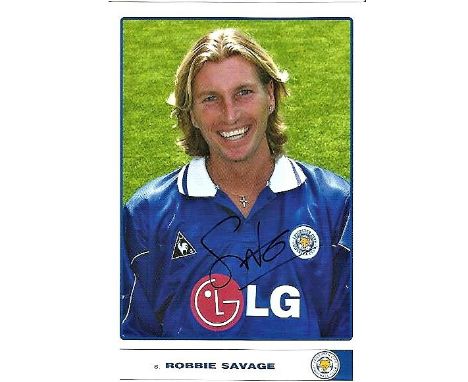 Football Robbie Savage 6x4 signed Leicester City promo card c/w bio on reverse. Robert William Savage (born 18 October 1974) 