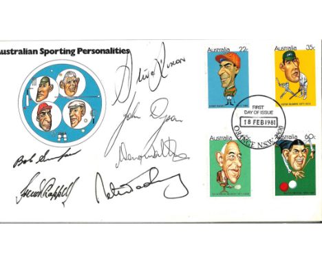 Cricket Australian sporting personalities FDC PM Orange Nsw 18th Feb1981 signatures include Bobby Simpson, Trevor Chappell, J