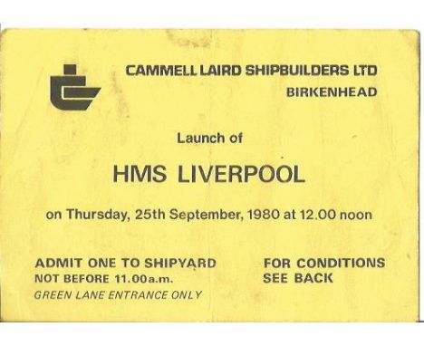 Football Launch of the HMS Liverpool ticket 1980 signed by Liverpool legends Bill Shankly, Bob Paisley, Phil Neal and Terry M